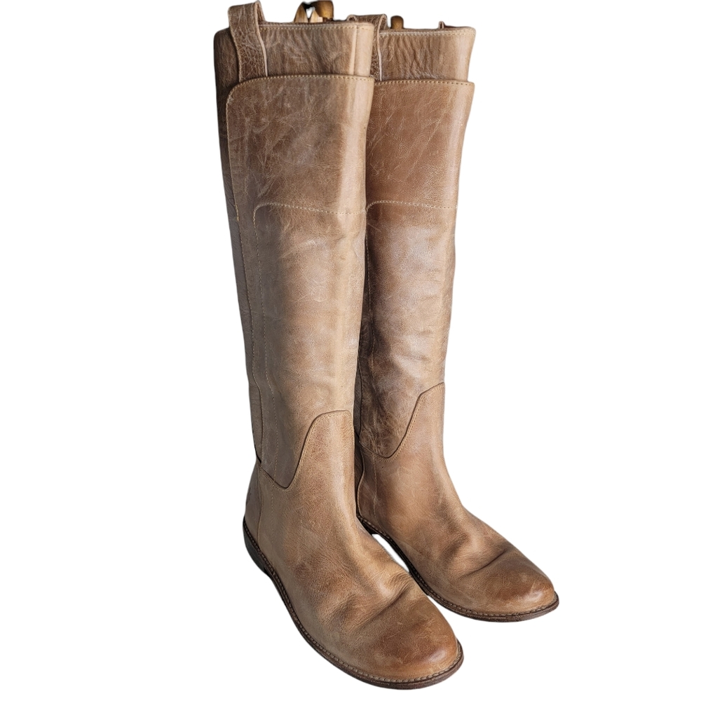 Frye Women Paige Tall Riding Grey Leather Boots Size 8